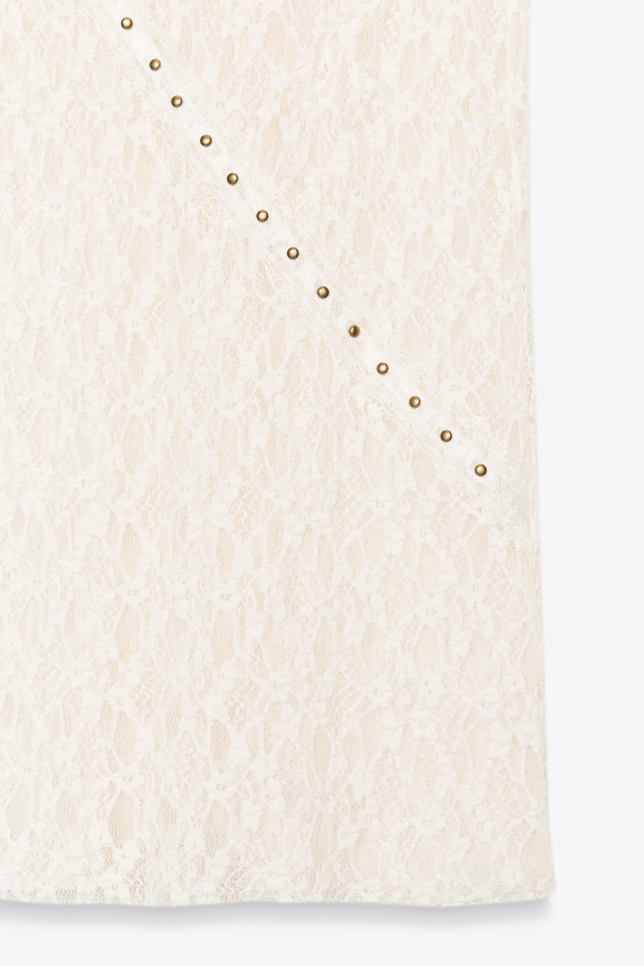 STUDDED LACE MIDI SKIRT